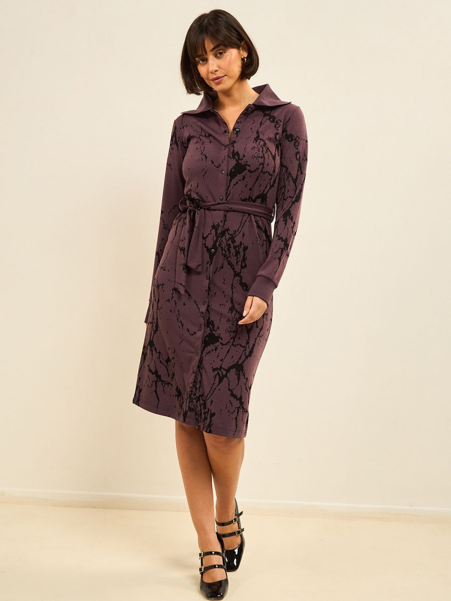 שמלת סריג ג’קארד כפתורים