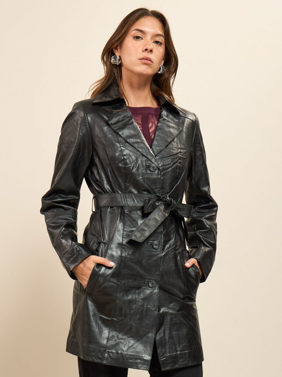 מעיל טרנץ עור בנוני