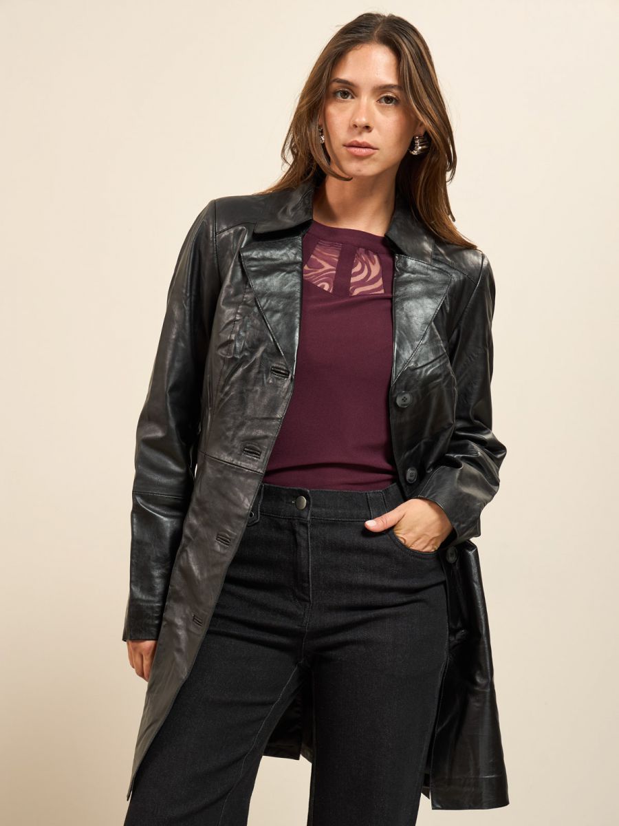 מעיל טרנץ עור בנוני