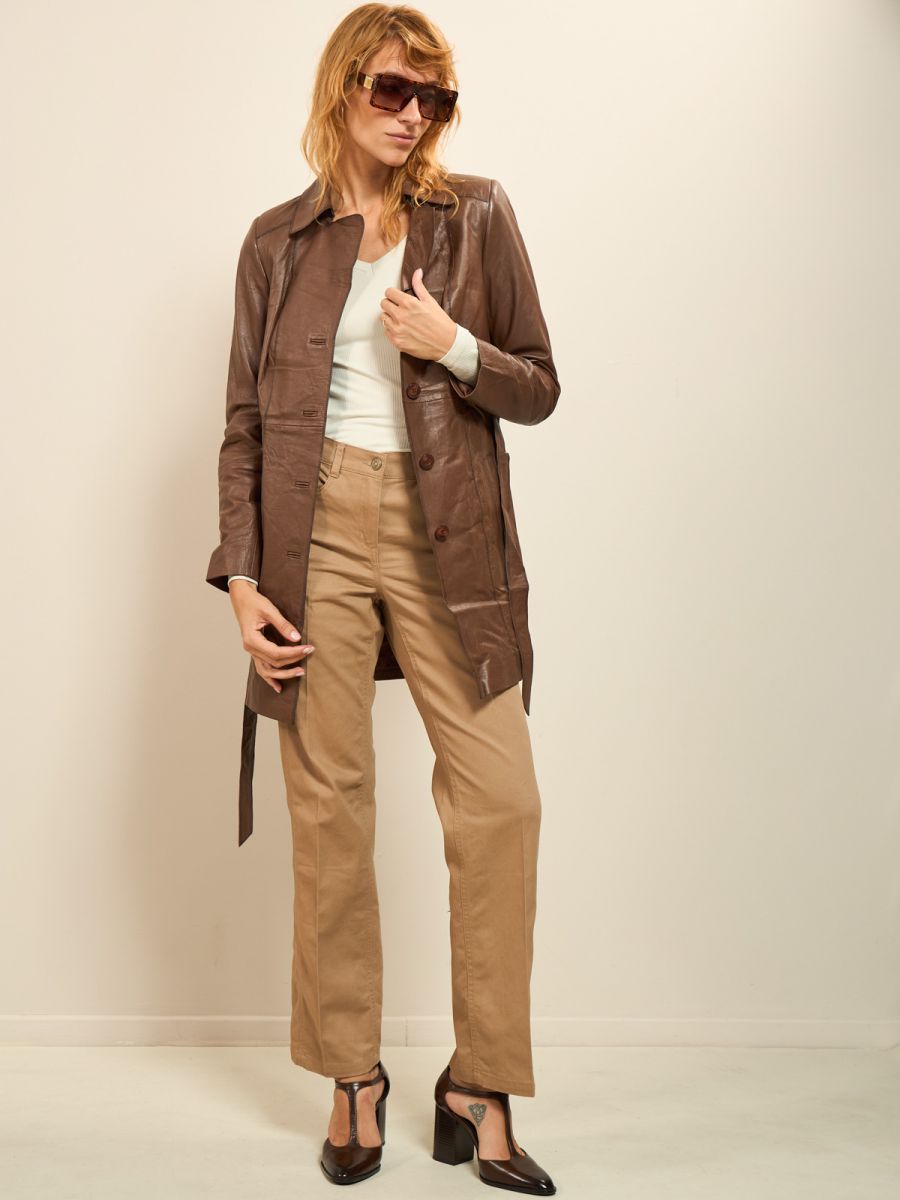 מעיל טרנץ עור בנוני