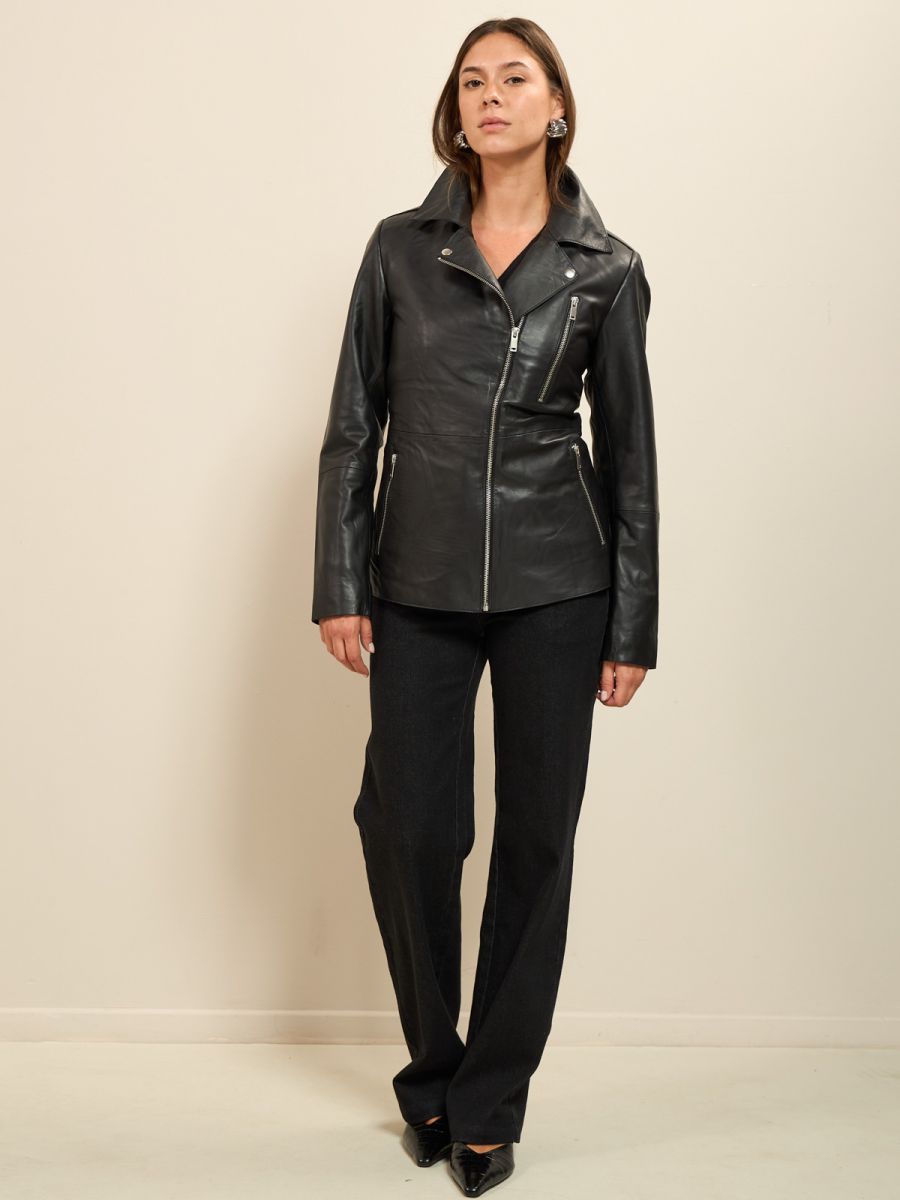 ז’קט עור אופנוענים ארוך