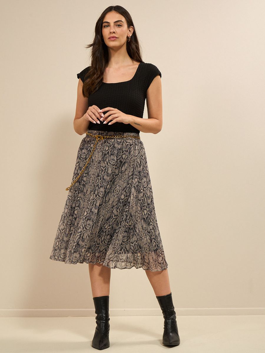 חצאית פליסה שיפון דפוס