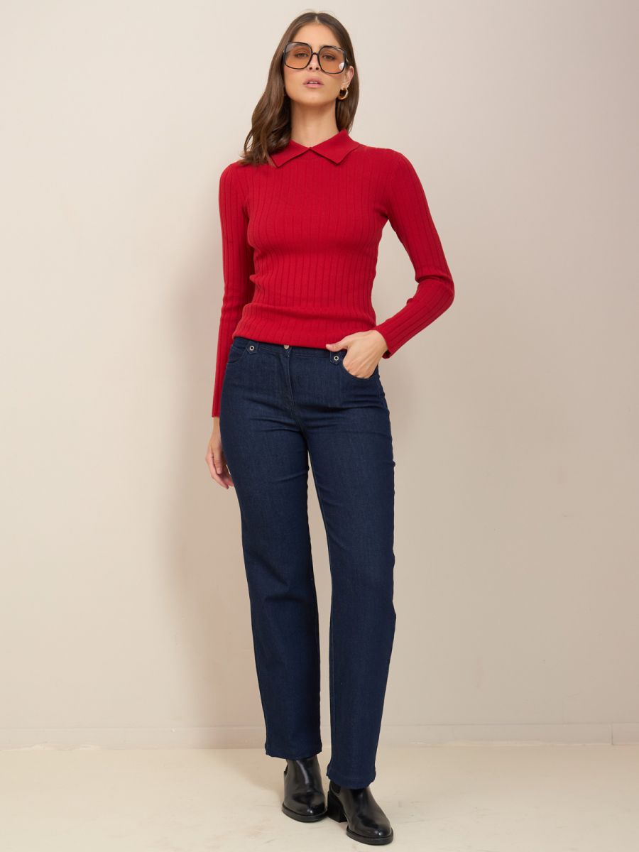 סריג ריב עם צוארון עומד