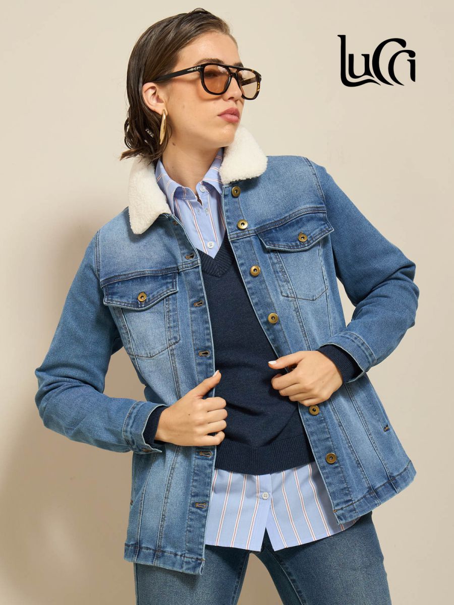 ג’קט גינס צוורון פרוה LB