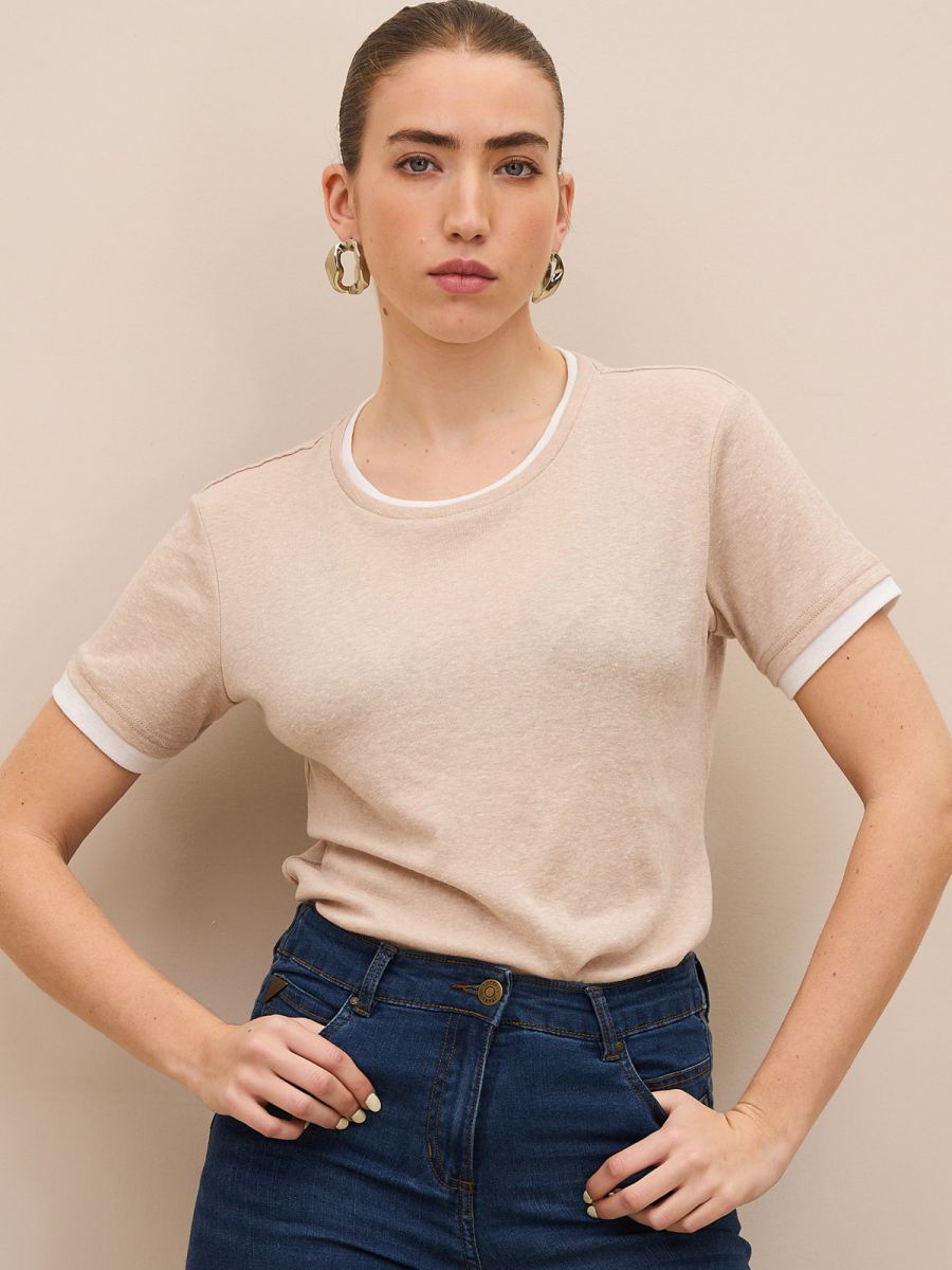 טי שרט שילוב מחשוף עגול