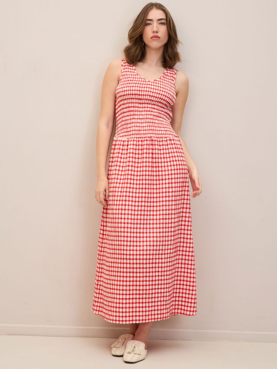 שמלה פיקניק מקסי משובצת