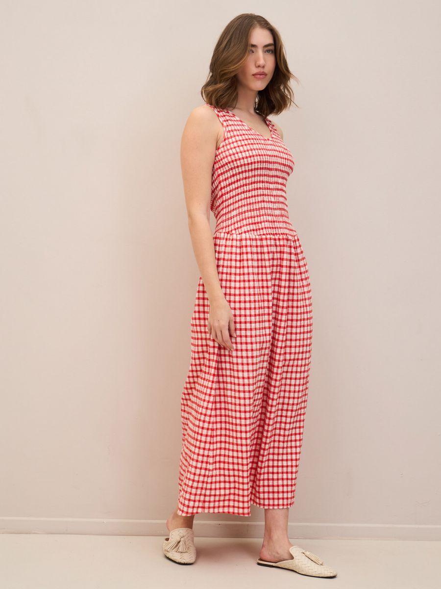 שמלה פיקניק מקסי משובצת