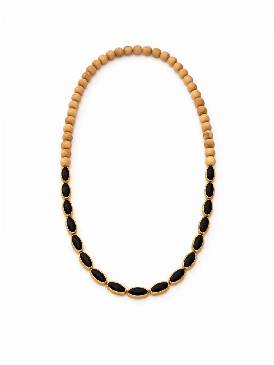 שרשרת עץ וחרוזים שקופים