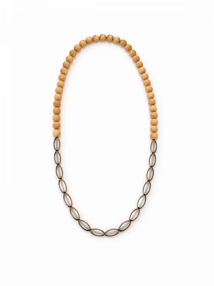 שרשרת עץ וחרוזים שקופים