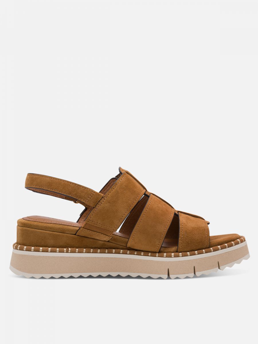 סנדל רצועות עבות מעור הפוך עם סגירת סקוצ’. סולית נוחות אורטופדית. תמריס TAMARIS.