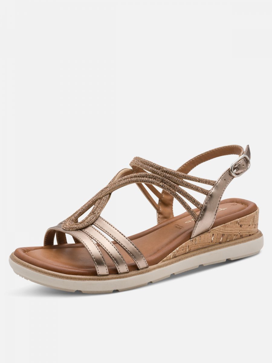 סנדל בעיצוב אלגנטי עדין. צבע ברונזה זוהר. מדרס נוחות. תמריס TAMARIS.