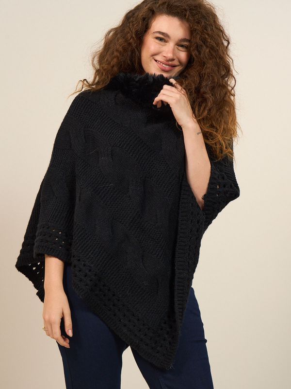 פונצ’ו צווארון פרווה