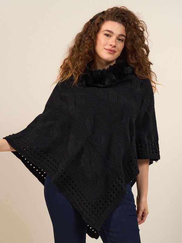 פונצ’ו צווארון פרווה