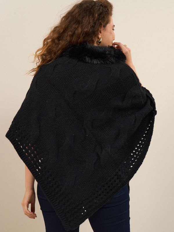 פונצ’ו צווארון פרווה