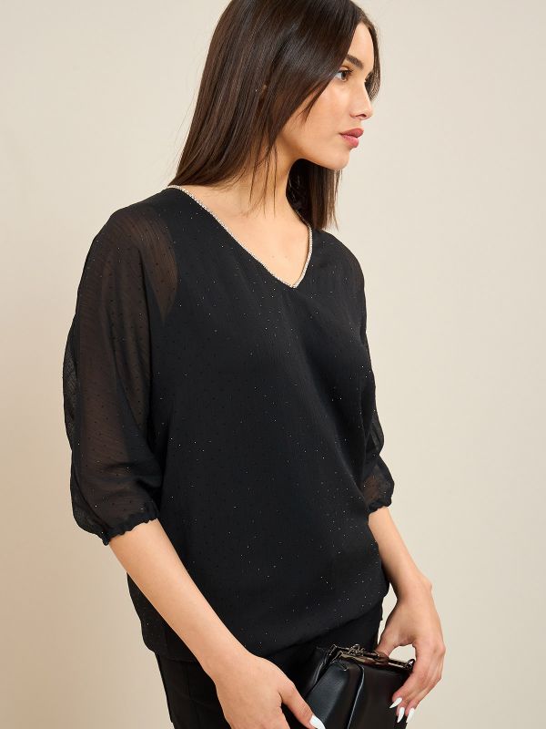 חולצת ערב שיפון יהלומים