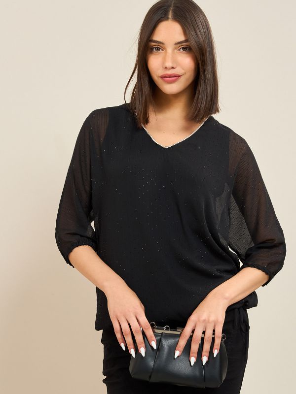 חולצת ערב שיפון יהלומים