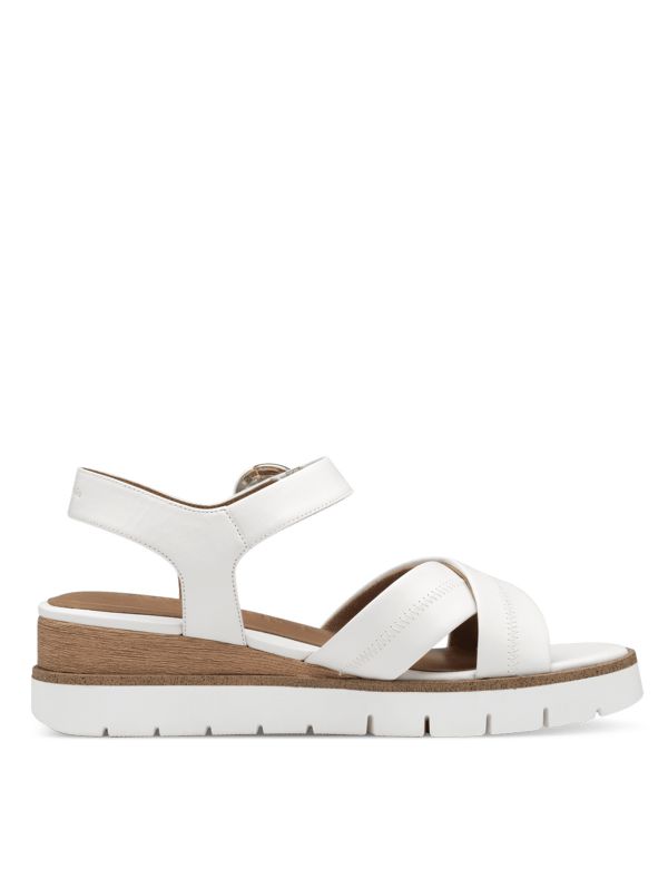 סנדלי נוחות עור, רצועות מוצלבות, צבע לבן תמריס Tamaris