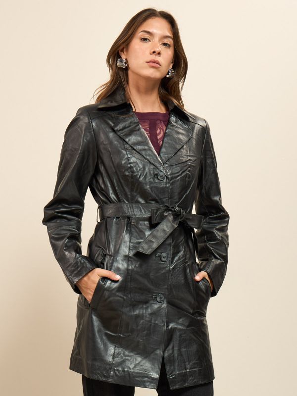 מעיל טרנץ עור בנוני