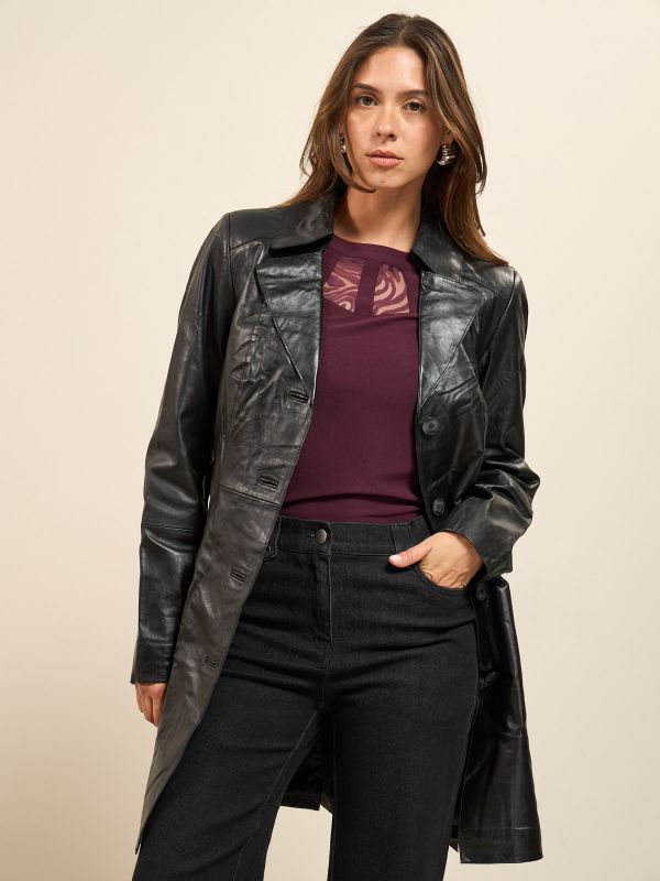 מעיל טרנץ עור בנוני