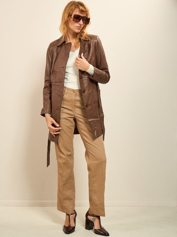 מעיל טרנץ עור בנוני