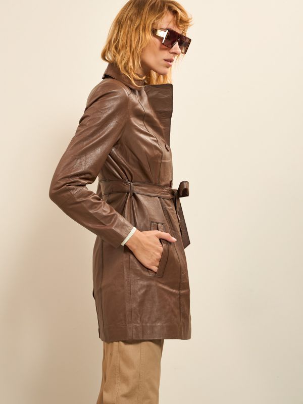 מעיל טרנץ עור בנוני