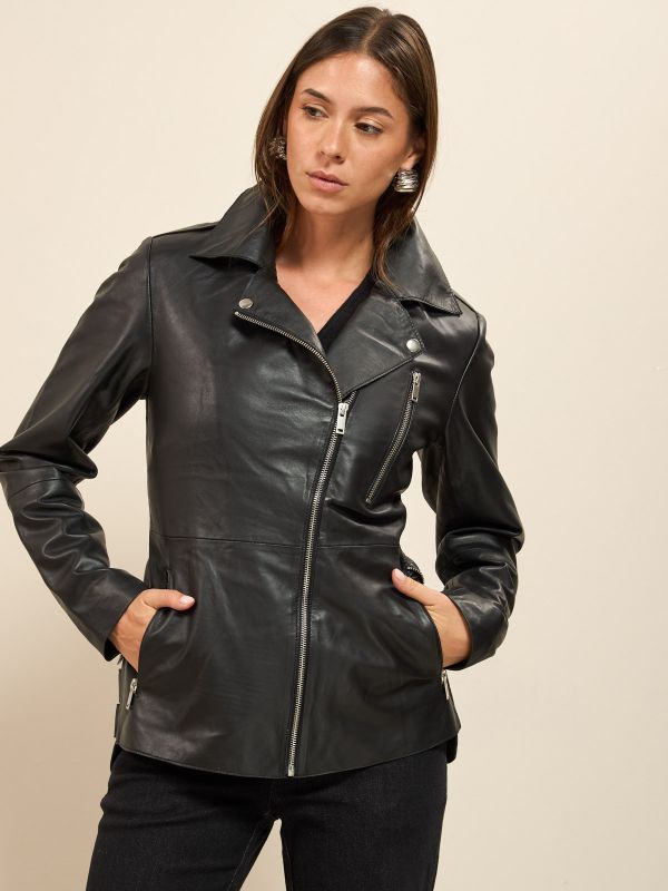 ז’קט עור אופנוענים ארוך