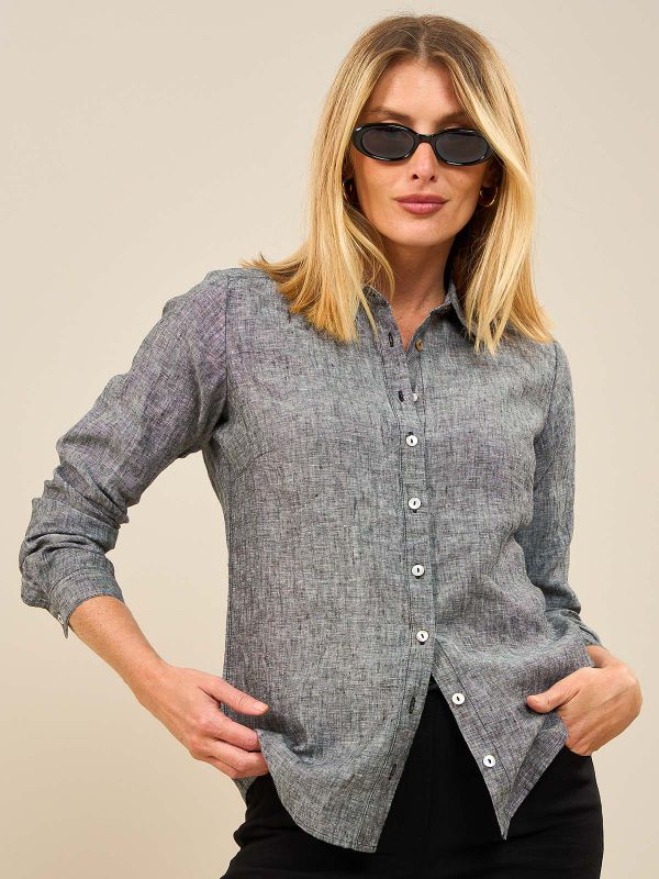 חולצת פשתן צוורון מכופתר