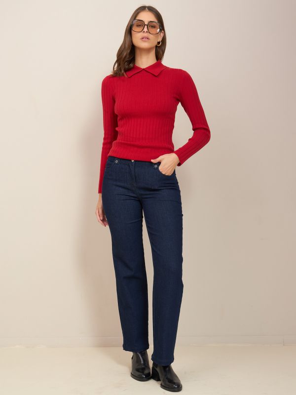 סריג ריב עם צוארון עומד