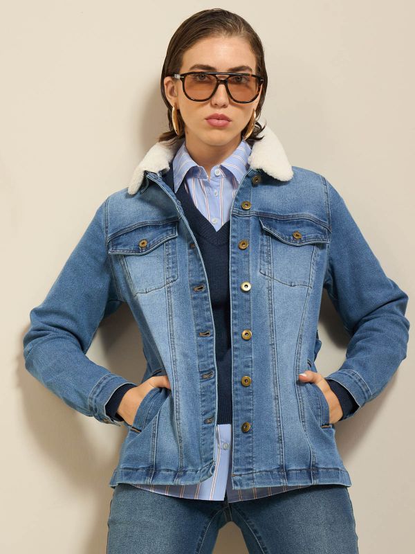 ג’קט גינס צוורון פרוה LB