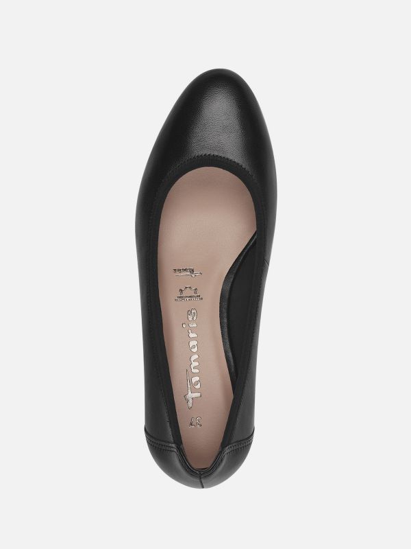 נעל סירה עור שחורה קלאסית, עקב ”רוקי”. תמריס TAMARIS.