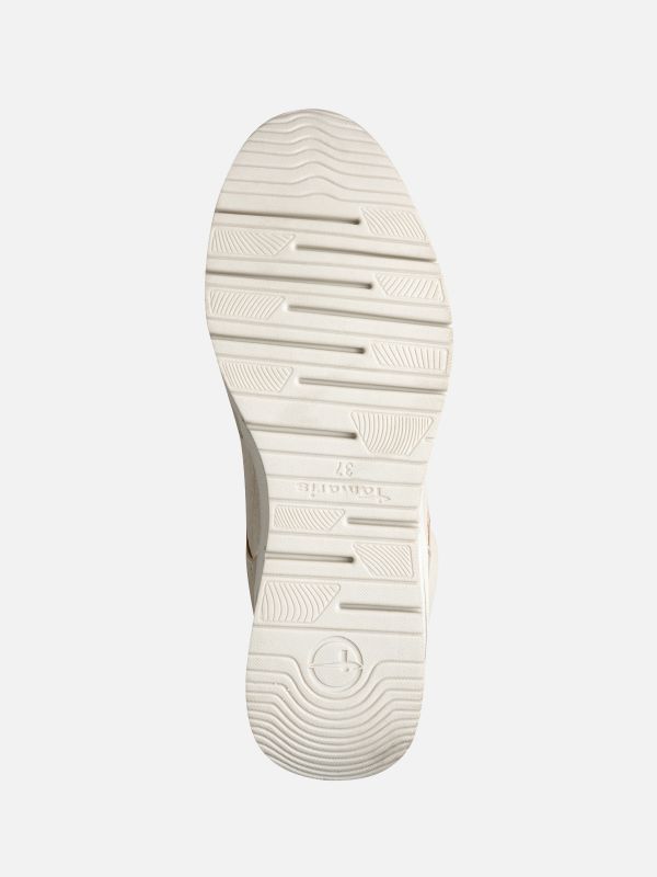 סניקרס צבע שנהב עיטור זהב עם רוכסן סוליה מוגבהת. תמריס TAMARIS.