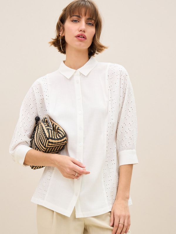 חולצת אריג שילוב תחרה