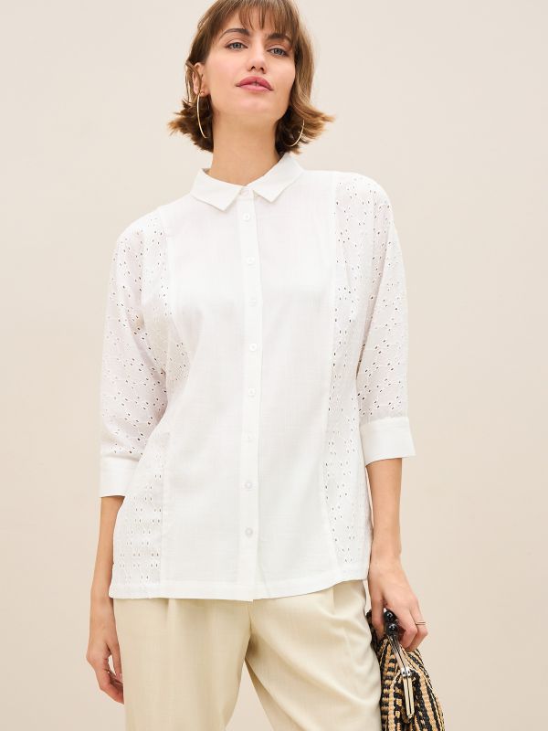 חולצת אריג שילוב תחרה