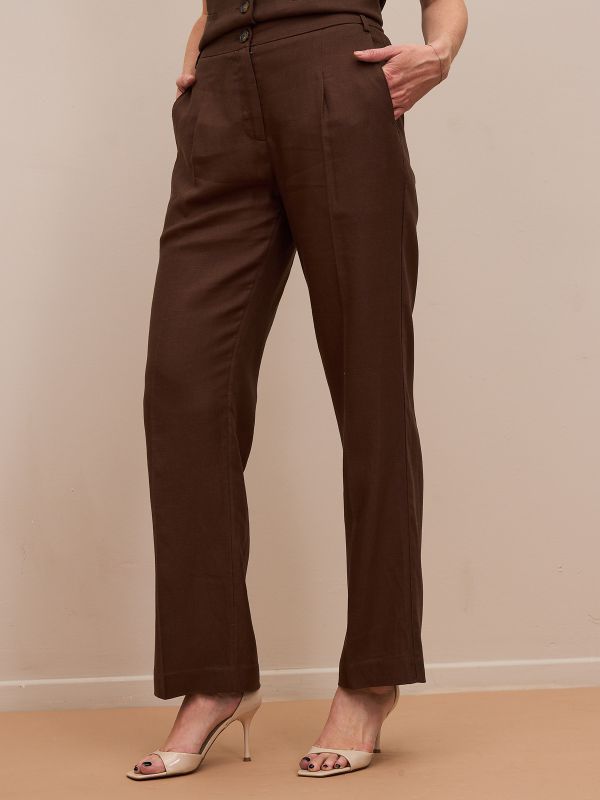 מכנסי  פשתן מחויטים