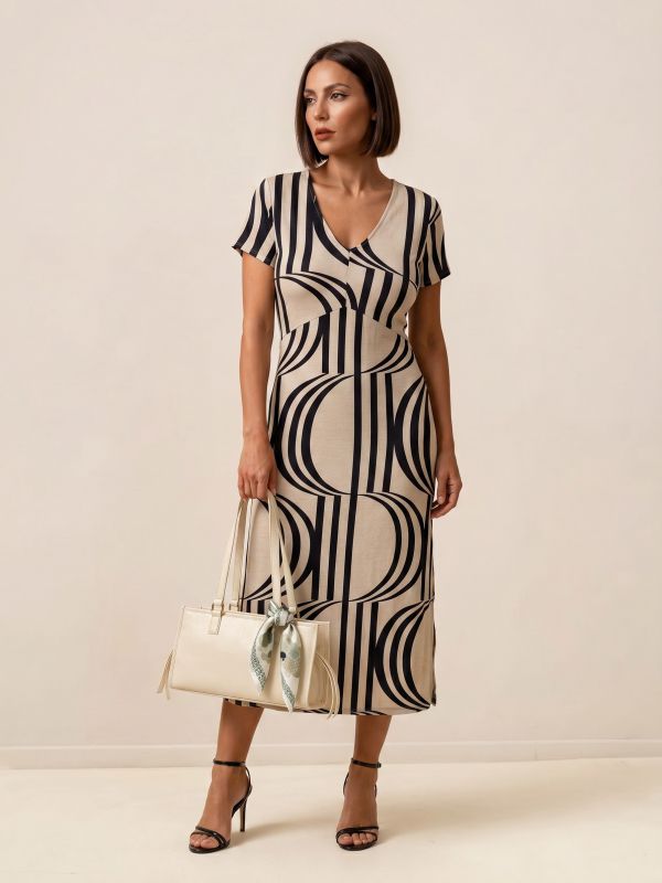 שמלת מקסי דפוס גאומטרי