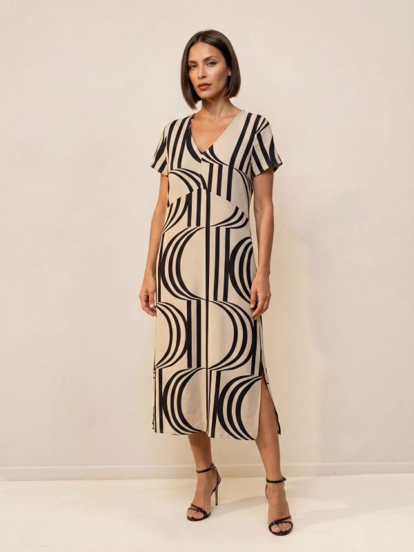 שמלת מקסי דפוס גאומטרי