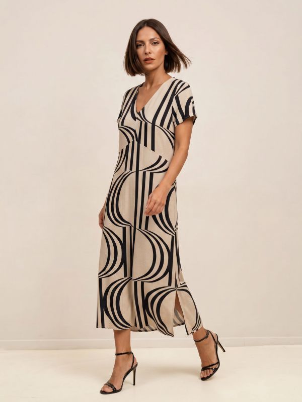 שמלת מקסי דפוס גאומטרי