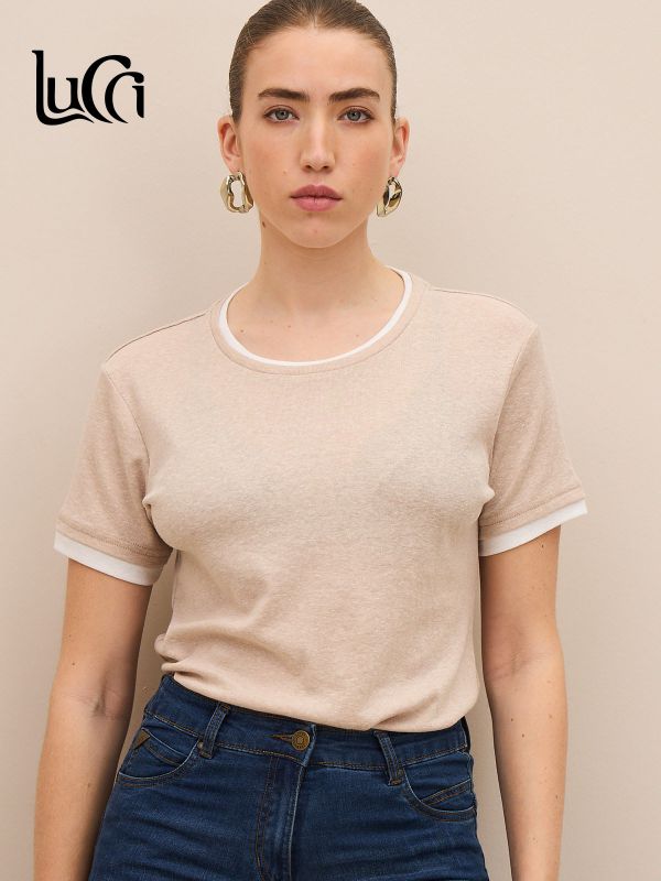 טי שרט שילוב מחשוף עגול