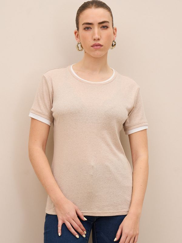 טי שרט שילוב מחשוף עגול