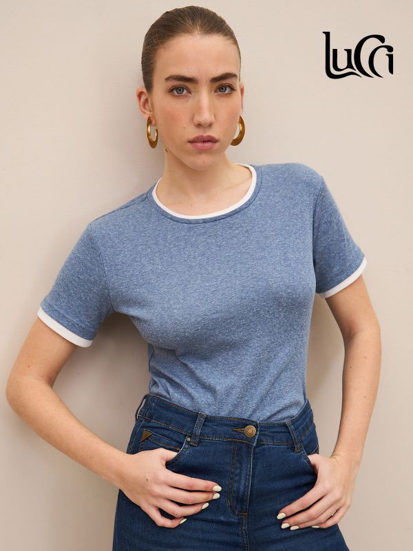 טי שרט שילוב מחשוף עגול