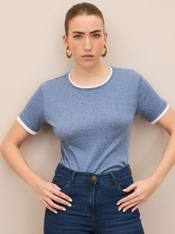 טי שרט שילוב מחשוף עגול