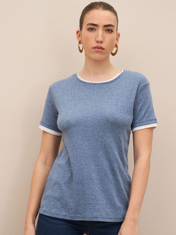 טי שרט שילוב מחשוף עגול