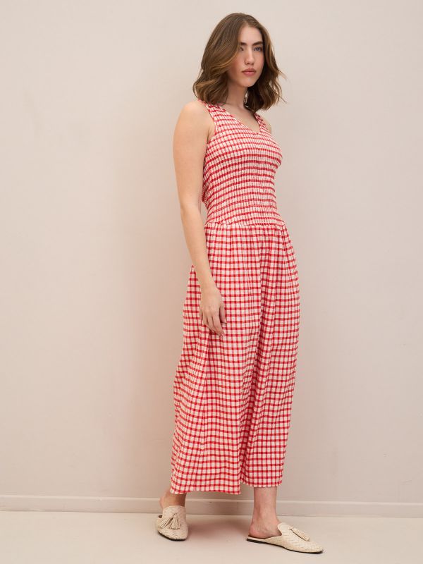 שמלה פיקניק מקסי משובצת