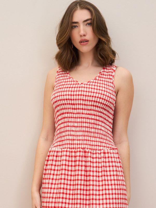 שמלה פיקניק מקסי משובצת