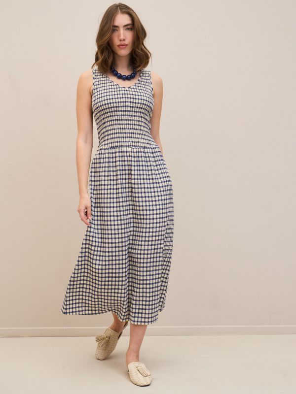 שמלה פיקניק מקסי משובצת