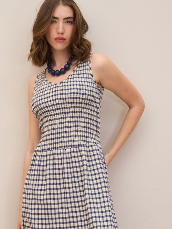 שמלה פיקניק מקסי משובצת