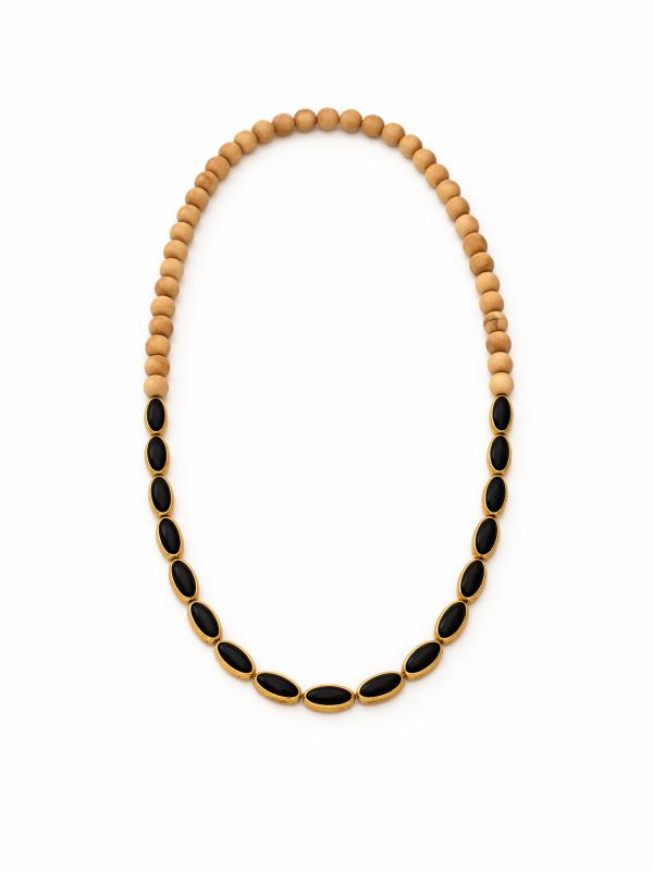 שרשרת עץ וחרוזים שקופים