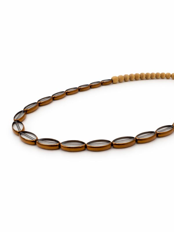 שרשרת עץ וחרוזים שקופים