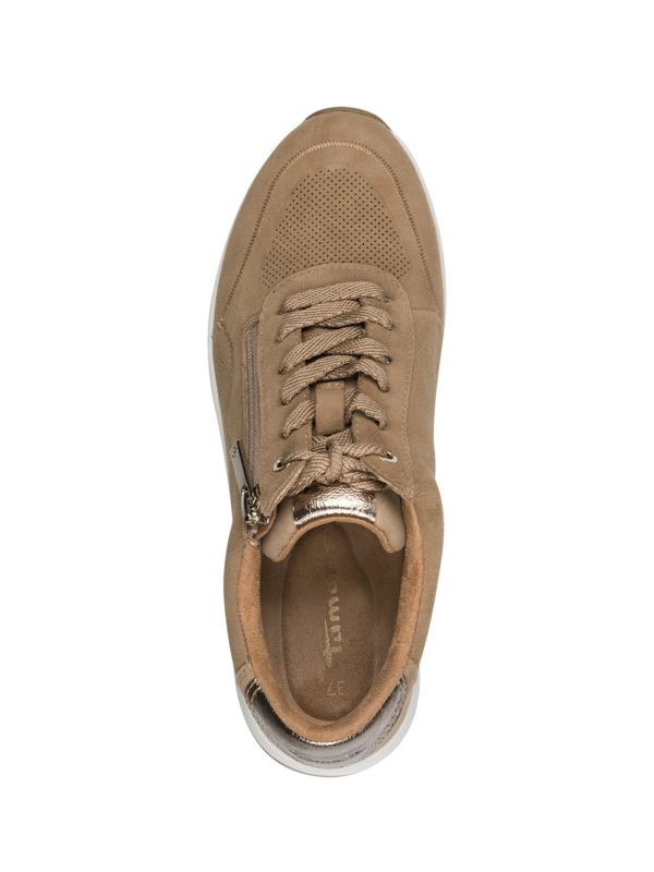 סניקרס זמש צבע קאמל עם עיטור זהב ורוכסן צד. תמריס TAMARIS.