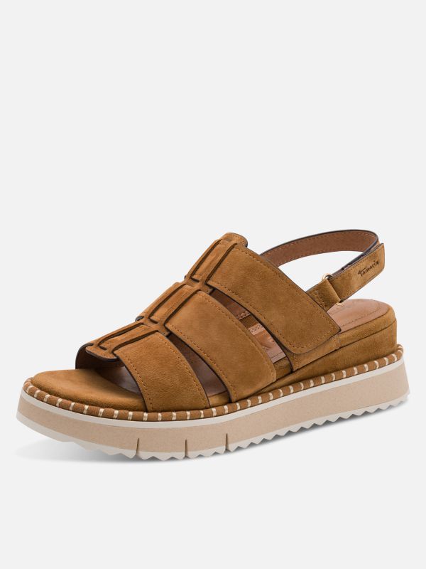 סנדל רצועות עבות מעור הפוך עם סגירת סקוצ’. סולית נוחות אורטופדית. תמריס TAMARIS.